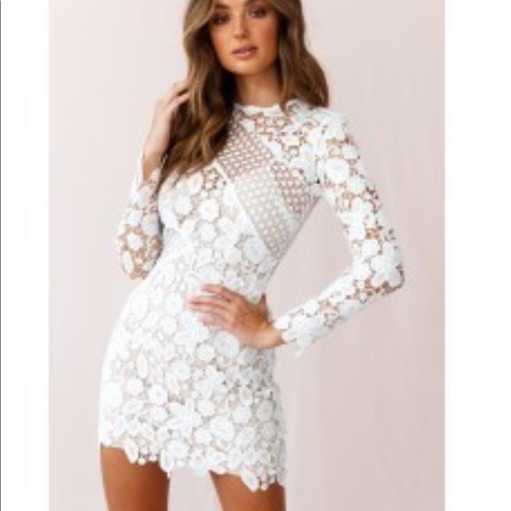 White Cocktail Bridal Shower Lace Floral Dress
